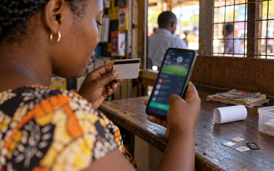 betPawa registration illustrated by a Zambian adult checking a blurred betting form beside an unreadable identity card and SIM packet