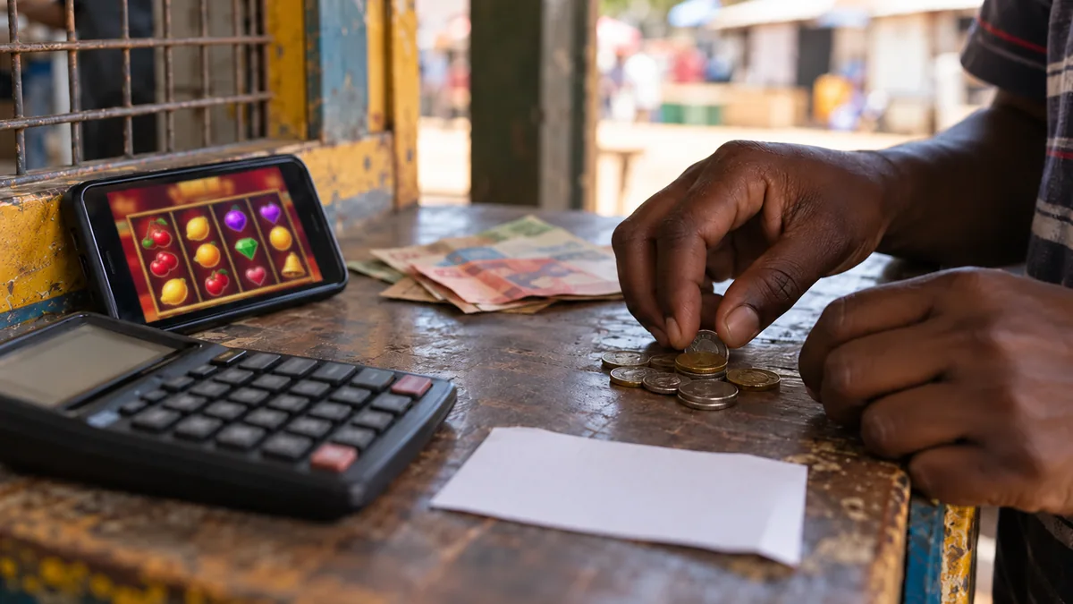 betPawa minimum deposit illustration with a small cash amount and a slot phone beside a receipt.