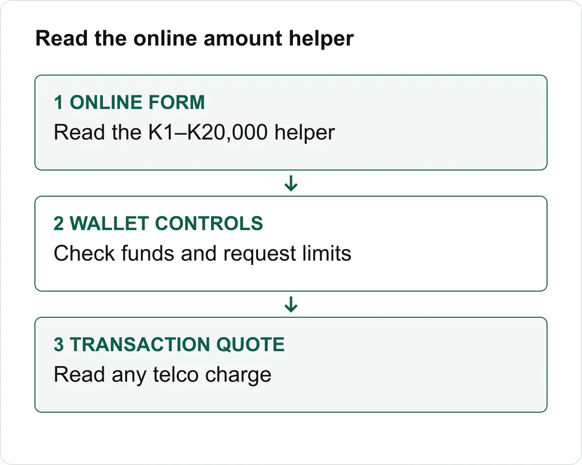 Online amount helper, wallet controls and transaction quote are separate checks.