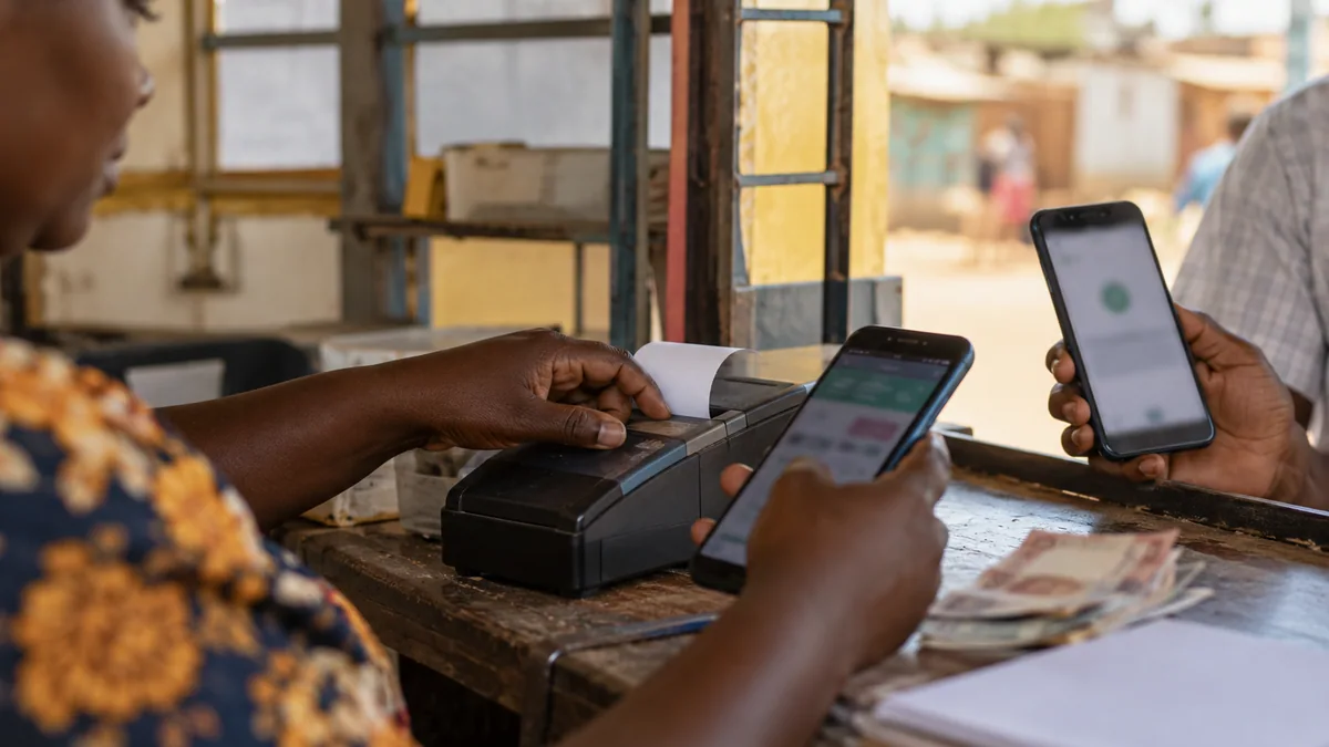 betPawa payment methods illustrated by an agent terminal and two blurred payment and betting phones.