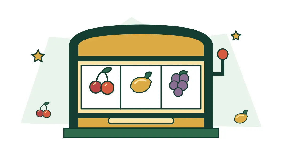 An unbranded classic slot cabinet with cherry, lemon and grape reels.